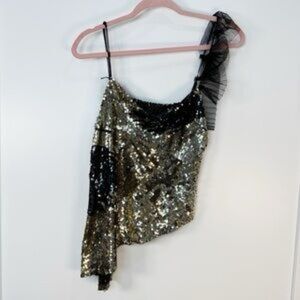 NWT MaxAzria Runway Collection Asymmetrical One Shoulder Sequin Party Cami Top